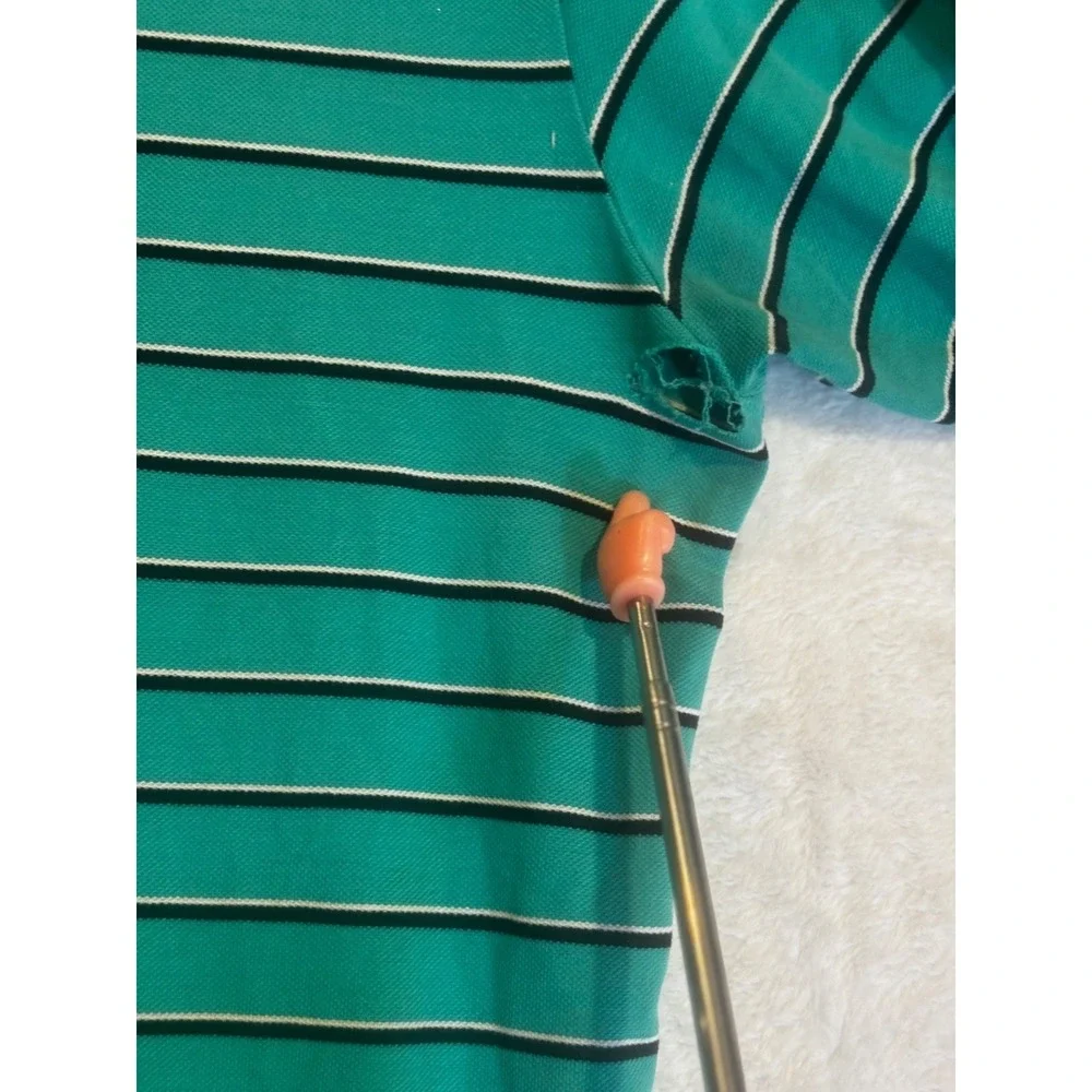 Polo Golf Ralph Lauren Collared Shirt Teal Striped Pima Cotton Large Thrashed